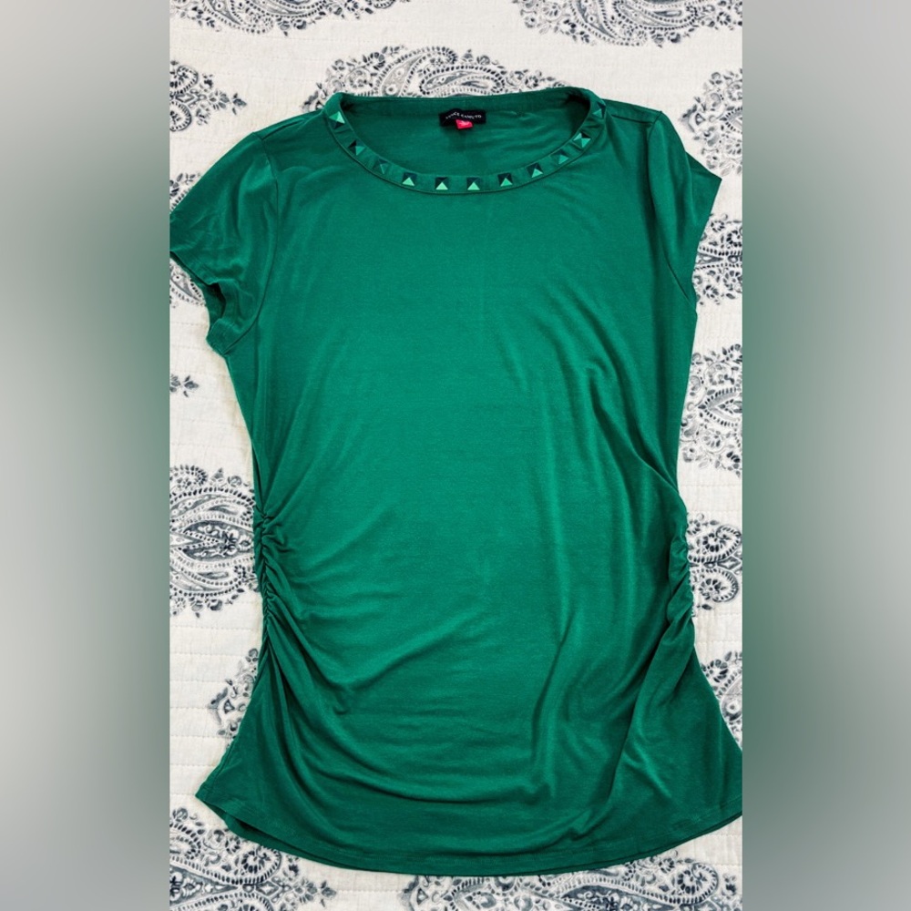 Vince Camuto Kelly‎ Green Stud Neck Top Women’s Short Sleeve Knit Blouse